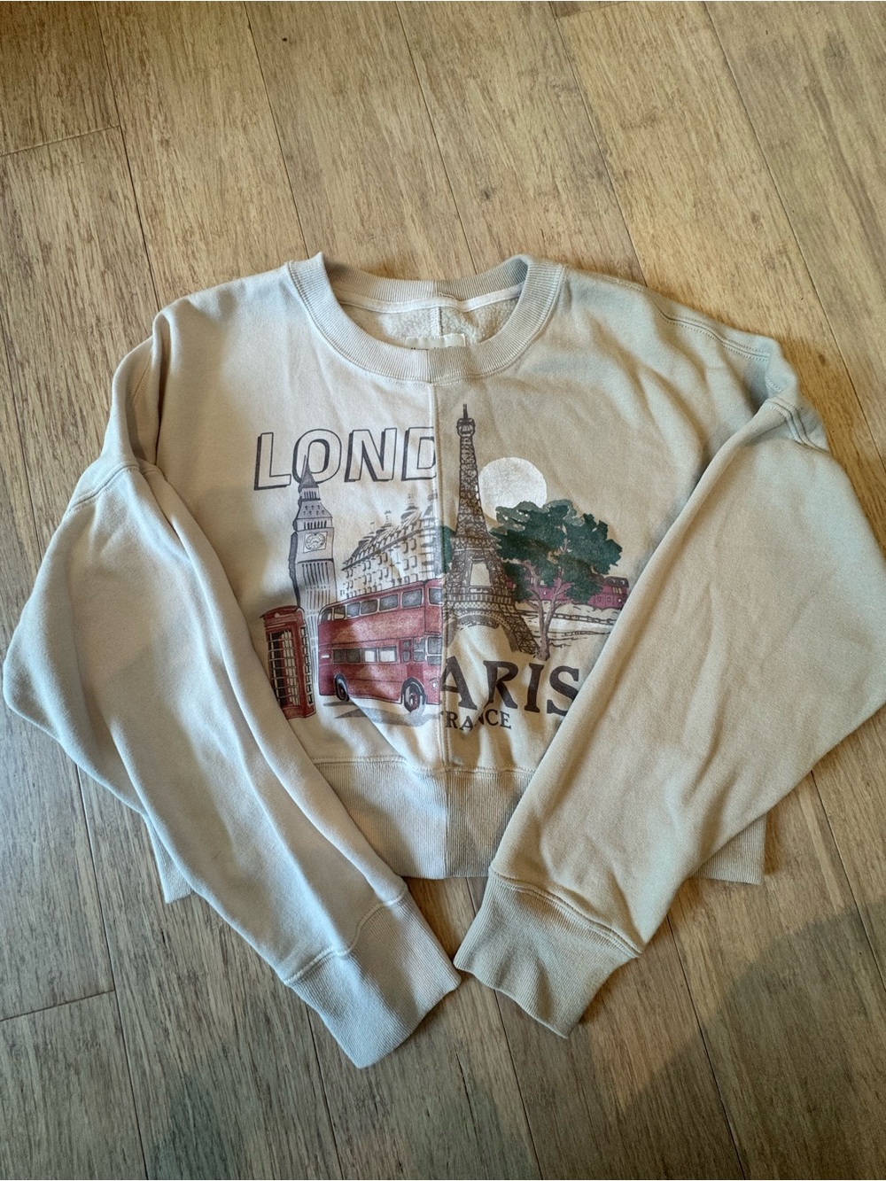 Abercrombie & Fitch Beige Paris London Graphic Crewneck Sweater